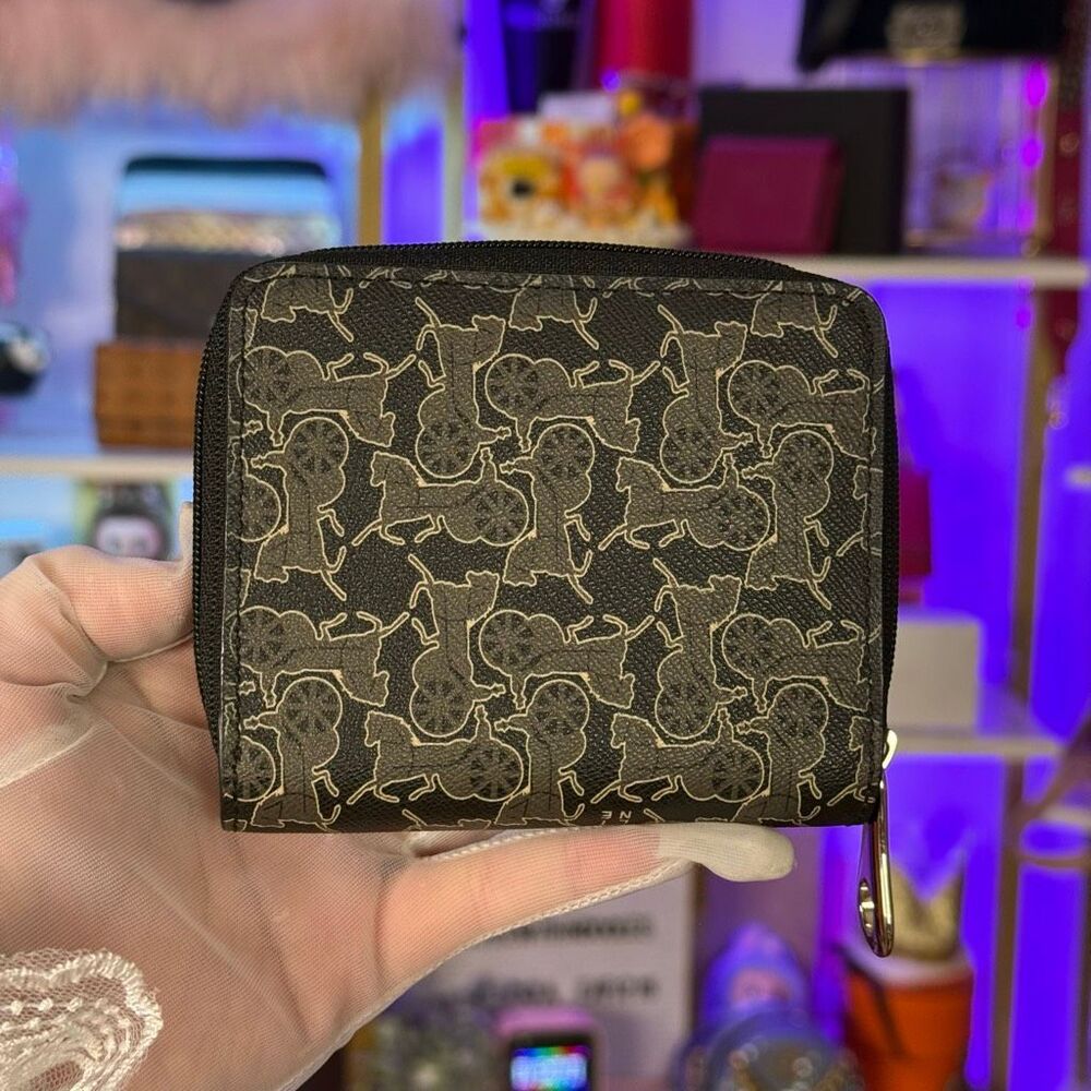 Celine Vintage Horse Carriage Logo Monogram Black Leather Compact Wallet